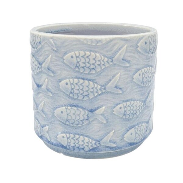 Urban Fish Stoneware Outdoor Garden Planter Pot 14x13cm Blue