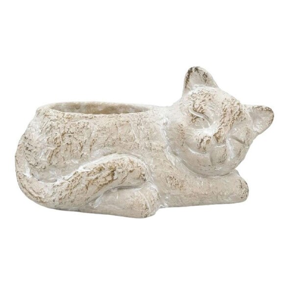 Urban Ceramic Fable Cat Outdoor Garden Planter Pot 25x13cm Bisque