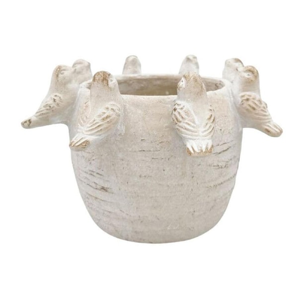 Urban Ceramic Fable Birds Outdoor Planter Pot Medium 24x15cm Bisque