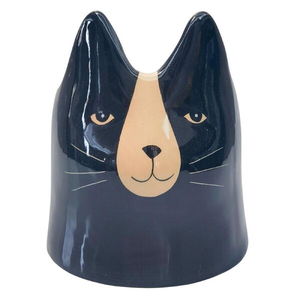 Urban Ceramic Bailey Cat Outdoor Garden Planter Pot 14x12cm Black