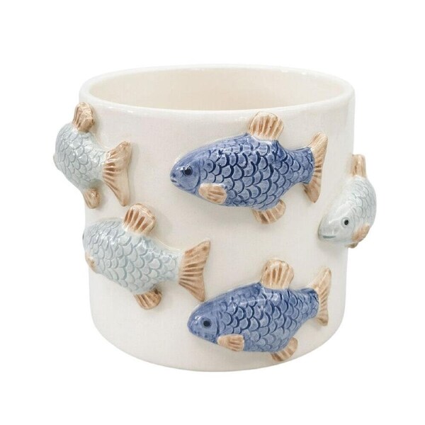 Urban Ceramic School of Fish Outdoor Planter Pot 11x15cm Blue
