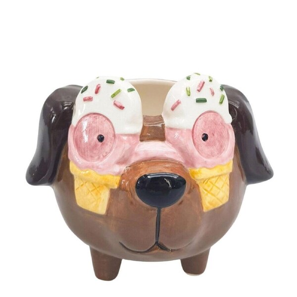 Urban Ceramic Ice Cream Dog Outdoor Garden Planter Pot 13cm Brown