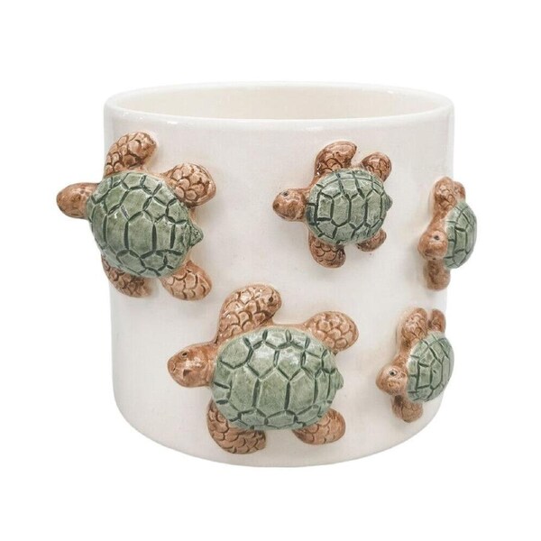 Urban Ceramic Family of Turtle Outdoor Planter Pot 11x15cm Green