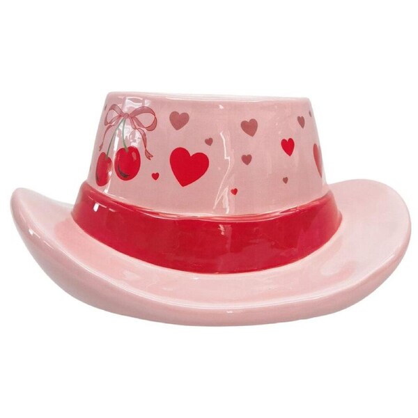 Urban Ceramic Cowboy Hat Cherry Outdoor Planter Pot 20x9cm Pink