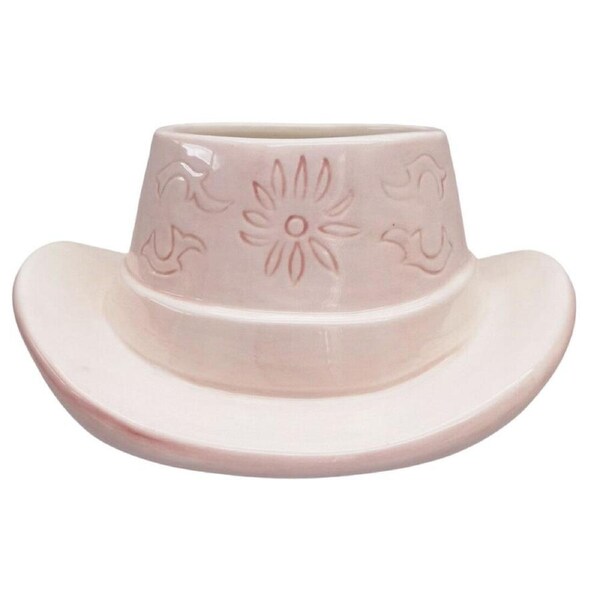Urban Ceramic Cowboy Hat Outdoor Garden Planter Pot 20x9cm Pink