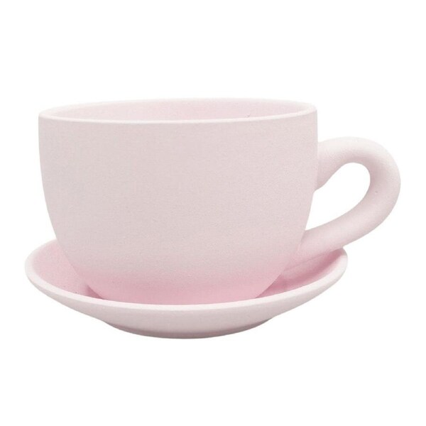 Urban Ceramic Rendered Teacup Outdoor Planter Pot 19x10cm Pink