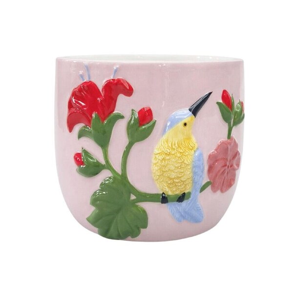 Urban Ceramic Tropical Hummingbird Outdoor Planter Pot 13x16cm Pink