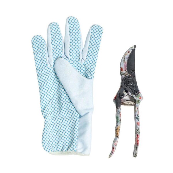3pc Urban Botanicals Secateurs & Gardening Gloves Set 26cm Blue