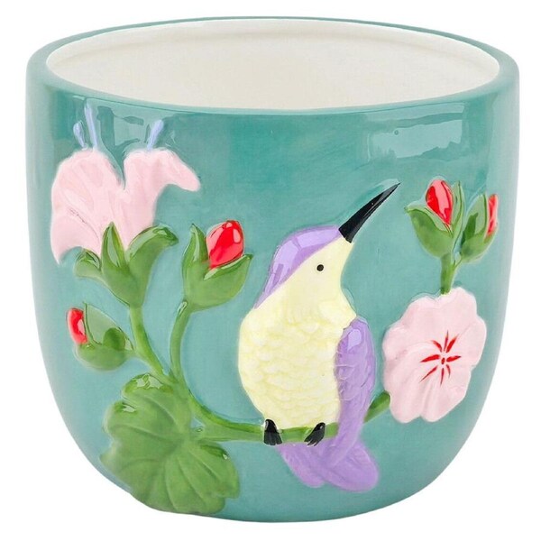 Urban Ceramic Tropical Hummingbird Outdoor Planter Pot 13x16cm Turquoise