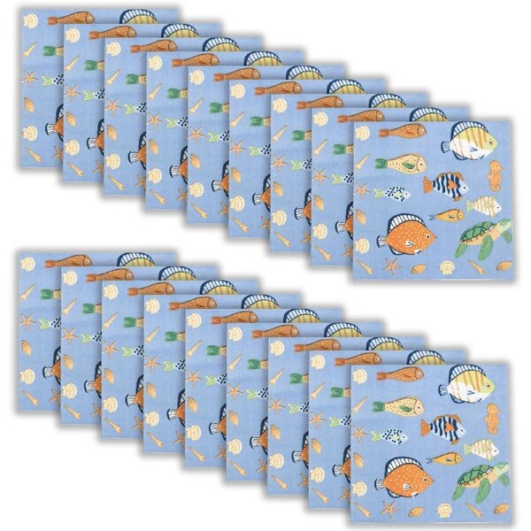 18x 20pc Urban Reef Animals Napkins Paper Serviette Set 33x33cm Green
