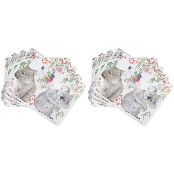 2x 4pc Urban Popcorn Blue Australiana Cork Wooden Placemats 28x38cm White/Green