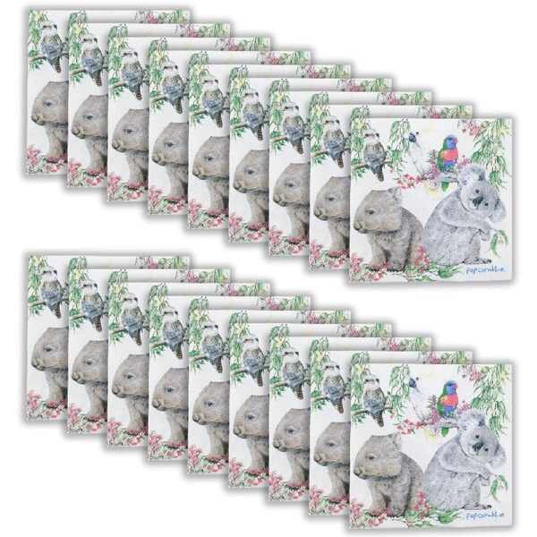 18x 20pc Urban Popcorn Blue Australiana Paper Napkins Set 33x33cm White