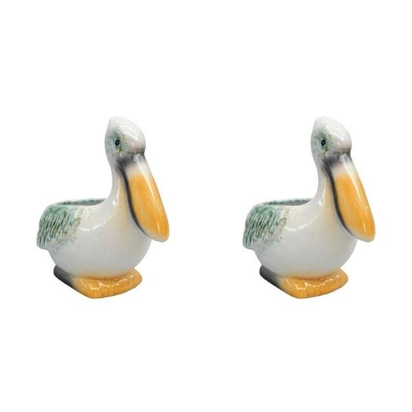 2PK Urban Ceramic Reef Pelican Outdoor Planter Pot 17x11cm White