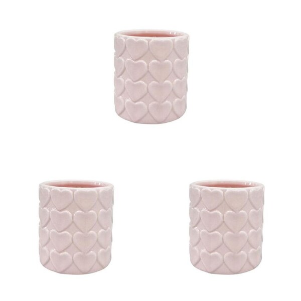3PK Urban Ceramic Embossed Heart Outdoor Garden Planter Pot 13x9cm Pink