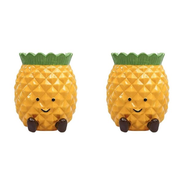 2PK Urban Ceramic Penny Pineapple Friends Vessel Decorative Vase 14x12cm Yellow
