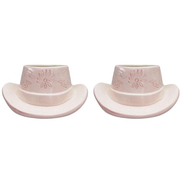 2PK Urban Ceramic Cowboy Hat Outdoor Garden Planter Pot 20x9cm Pink