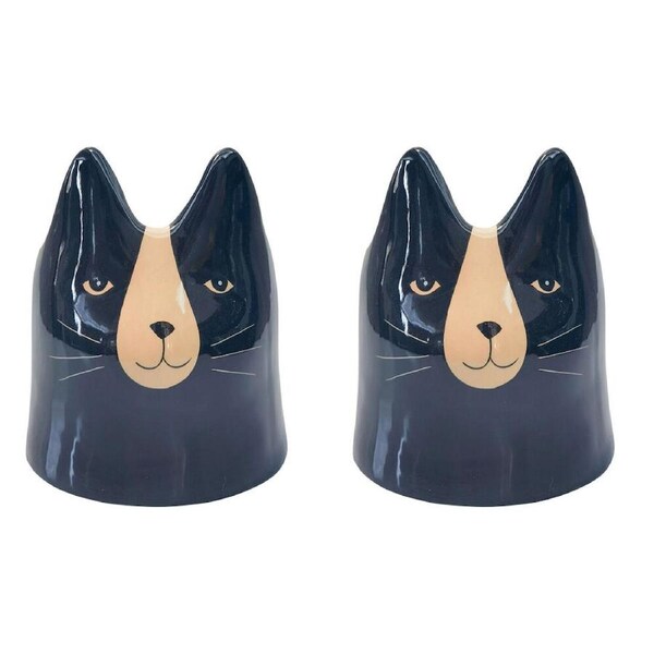 2PK Urban Ceramic Bailey Cat Outdoor Garden Planter Pot 14x12cm Black
