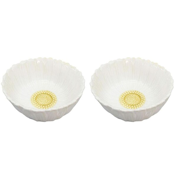 2PK Urban Ceramic Round Flower Serving Table Bowl 16x7cm White/Yellow