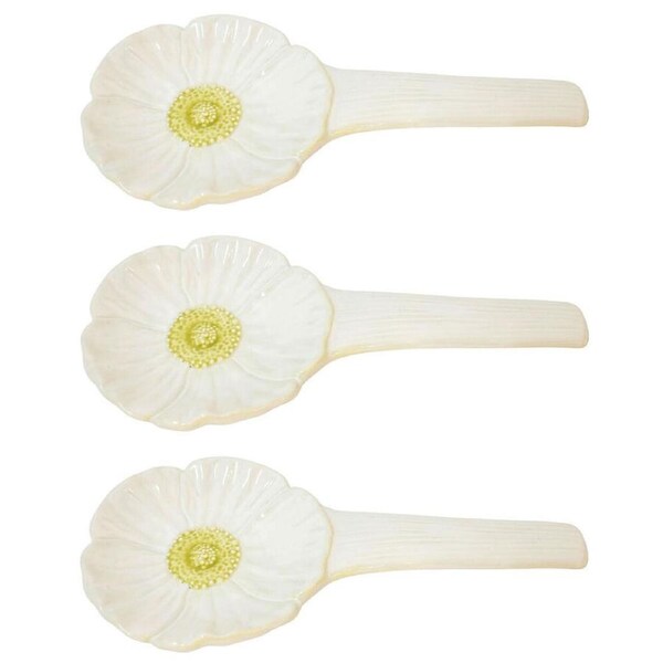3PK Urban Ceramic Flower Spoon Rest Utensil Holder 22x10cm White/Yellow