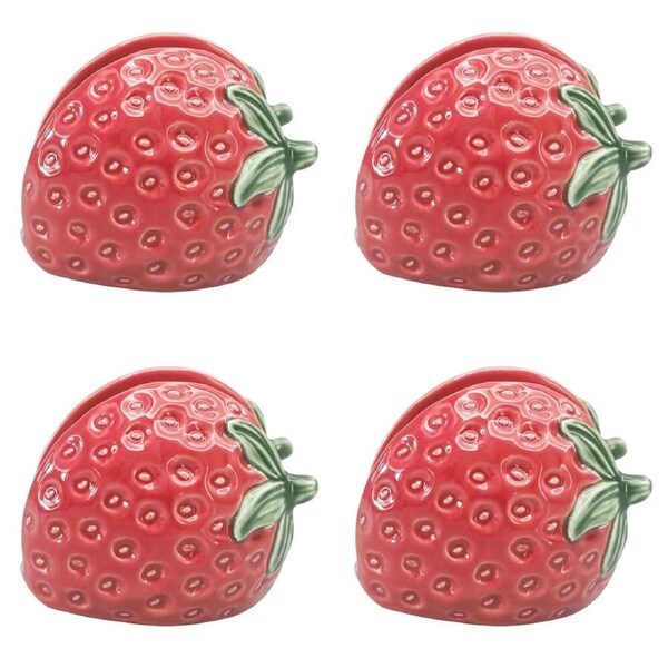 4PK Urban Ceramic Strawberry Table Napkin Storage Holder 10x8cm Red