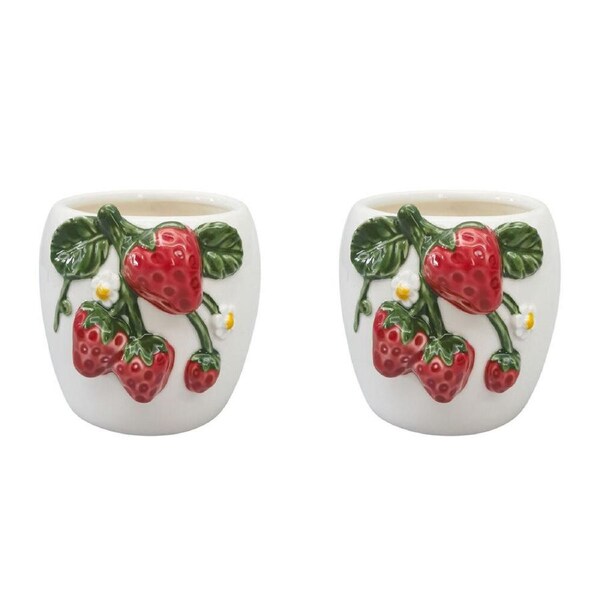 2PK Urban Ceramic Strawberry Outdoor Planter Pot 12x13cm Red/White