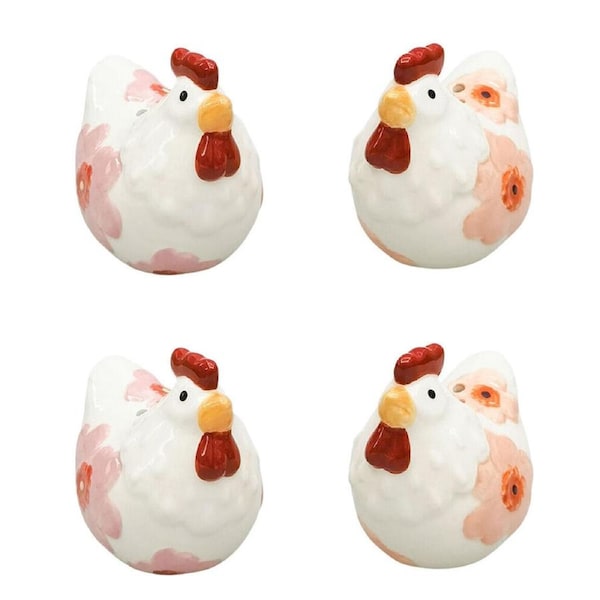 2x 2pc Urban Ceramic Poppy Chicken Salt and Pepper Shakers Set 7cm Pink/Peach