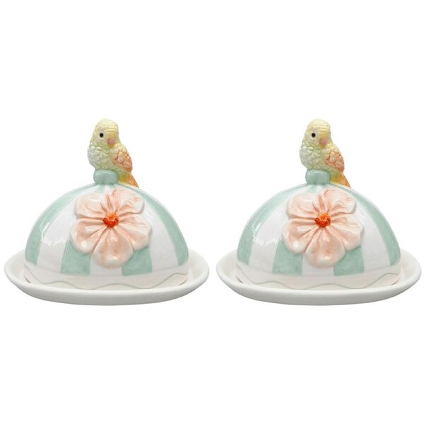 2PK Urban Ceramic Perdy Parrot Butter Storage Dish 12x16cm Green