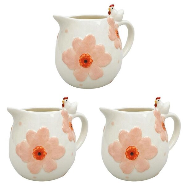 3PK Urban Ceramic Poppy Chicken Milk Pitcher Serving Jug 10x13cm Peach