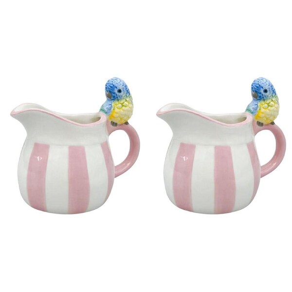 2PK Urban Ceramic Perdy Parrot Pitcher Beverage Serving Jug 13x12cm Pink