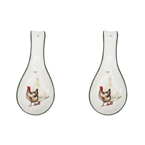 2PK Urban Ceramic Farm Yard Spoon Rest Utensil Holder 24x10cm Green