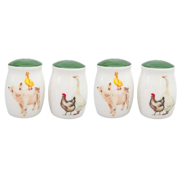 2x 2pc Urban Ceramic Farm Yard Animals Salt and Pepper Shakers Set 8x6cm Green