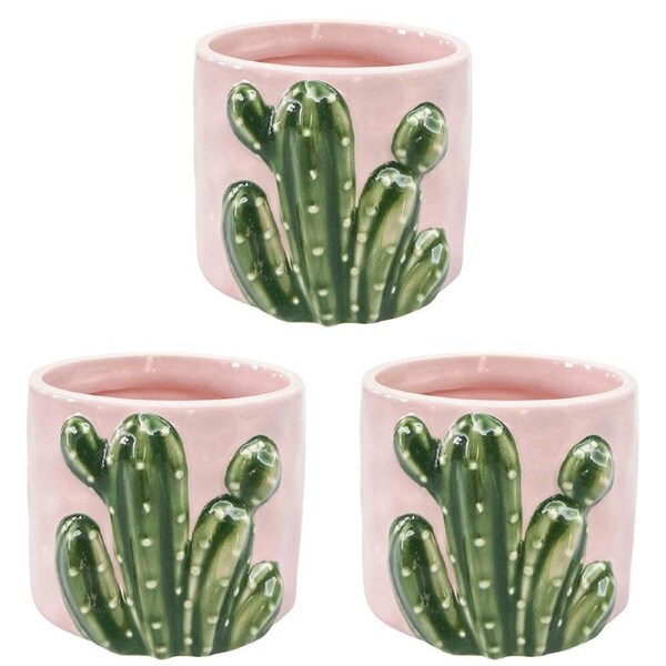 3PK Urban Ceramic Cactus Outdoor Garden Planter Pot 9x10cm Pink/Green