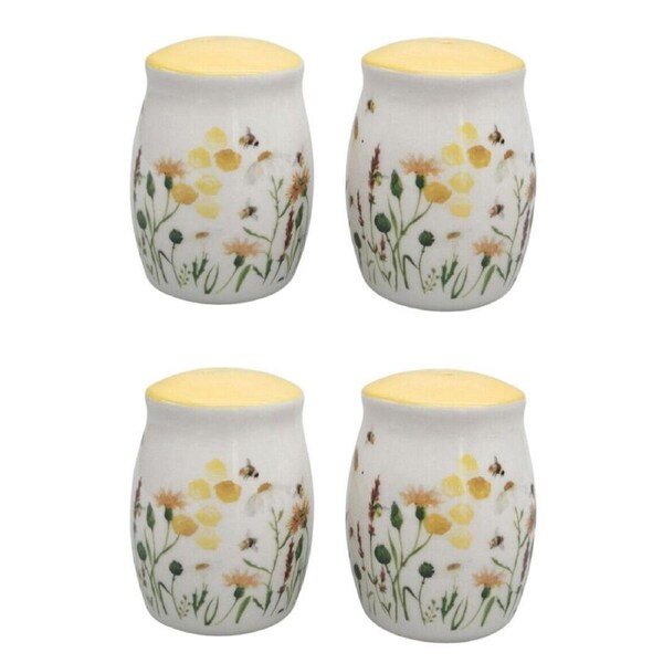 2x 2pc Urban Ceramic Bee Meadow Salt and Pepper Shakers Set 8x6cm Yellow