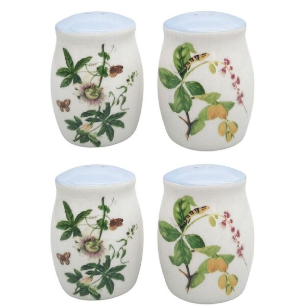 2x 2pc Urban Ceramic Botanicals Floral Salt and Pepper Shakers Set 8x6cm Blue