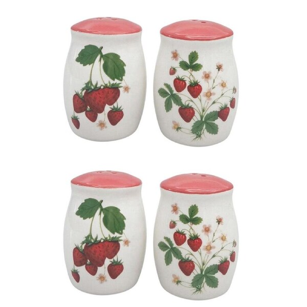 2x 2pc Urban Ceramic Strawberry Fields Salt & Pepper Shakers 8x6cm Green/Red