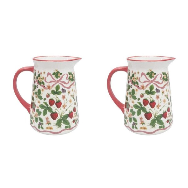 2PK Urban Ceramic Strawberry Fields Pitcher Jug 15x16cm Green/Red