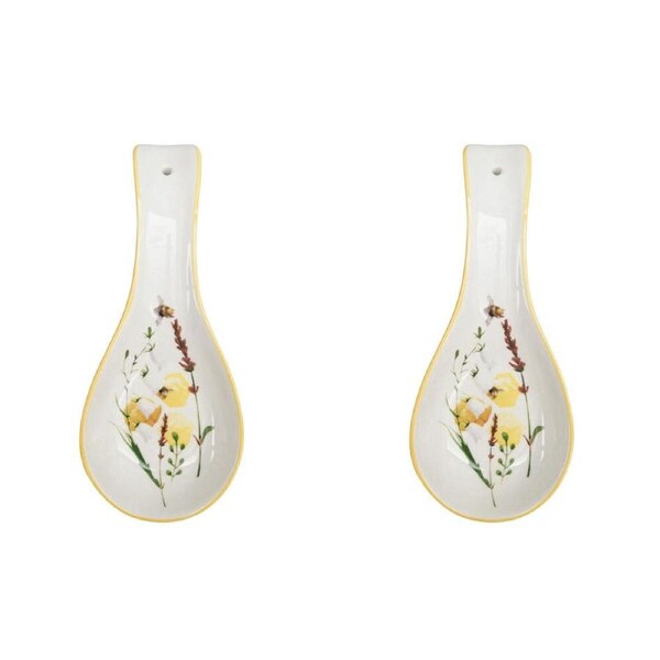 2PK Urban Ceramic Bee Meadow Spoon Rest Utensil Holder 24x10cm Yellow