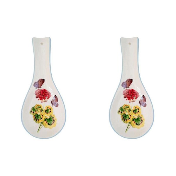 2PK Urban Ceramic Botanicals Spoon Rest Utensil Holder 24x10cm Blue