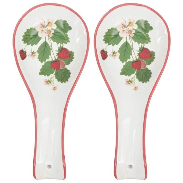 2PK Urban Ceramic Strawberry Fields Spoon Rest Utensil Holder 24x10cm Green/Red