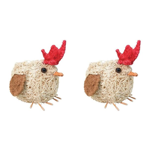 2PK Urban Coconut Fibre Husk Chicken Outdoor Planter Pot 18x15cm White