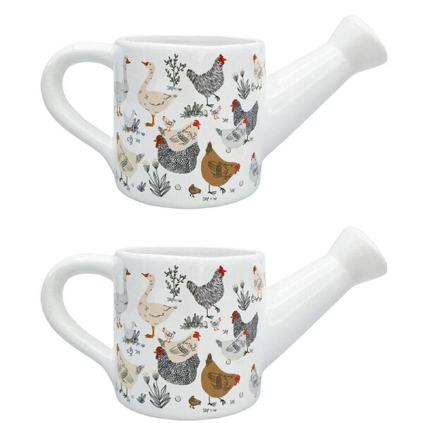 2PK Urban Ceramic Chicken Friends Watering Can Planter Pot 13x25cm Black/White