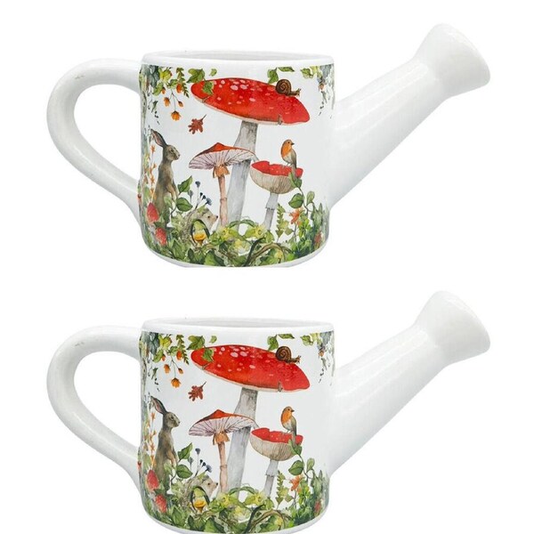 2PK Urban Ceramic Enchanted Garden Watering Can Planter Pot 13x25cm Red