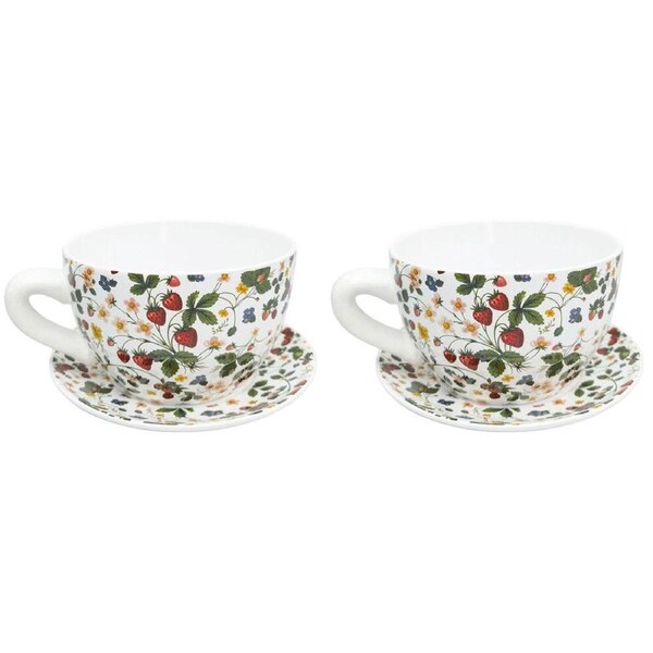 2PK Urban Ceramic Strawberry Fields Tea Cup Planter Pot 13x24cm Green/Red