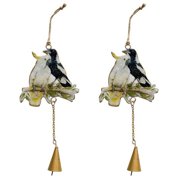 2x Urban Iron Popcorn Blue Magpie Cocky Outdoor Hanging Bell 18x10cm Black/White