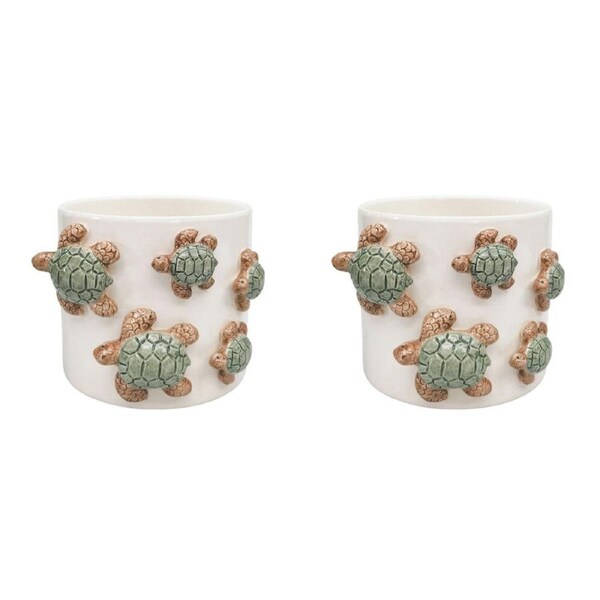 2PK Urban Ceramic Family of Turtle Outdoor Planter Pot 11x15cm Green