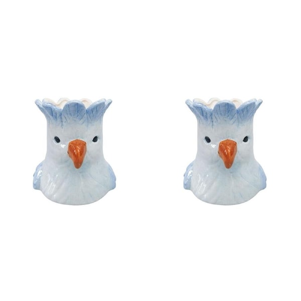 2PK Urban Ceramic Perdy Parrot Outdoor Garden Planter Pot 14x13cm Blue