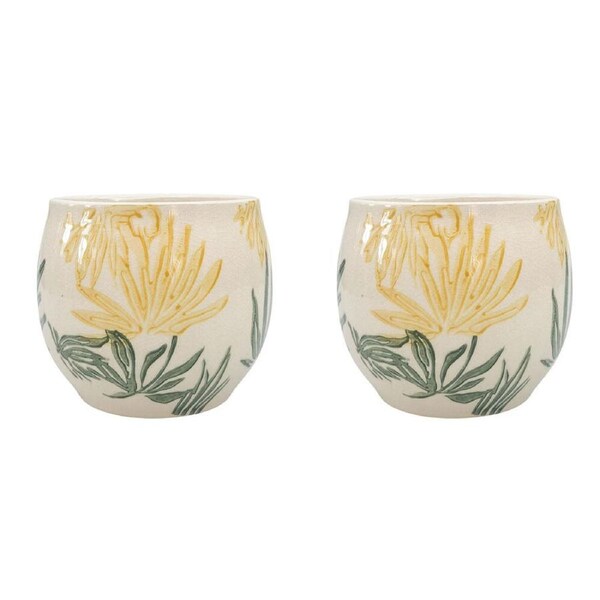 2PK Urban Pilbra Round Stoneware Outdoor Planter Pot 15x12cm Yellow/Beige