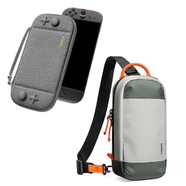 tomtoc Nintendo Switch 2 Game and Go Travel Bag and Case Bundle (Grey)