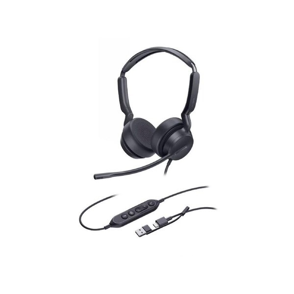 Yealink UH42 Dual UC USB-C/A USB Wired Headset, Noise-Canceling Microphone, Leather Ear Cushions, Controller, USB-C cord with USB-A adapter
