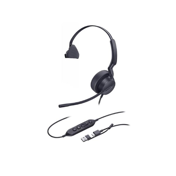 YealinkUH42 Mono UC USB-C/A USB Wired Headset, Noise-Canceling Microphone, Leather Ear Cushions, Controller, USB-C cord with USB-A adapter